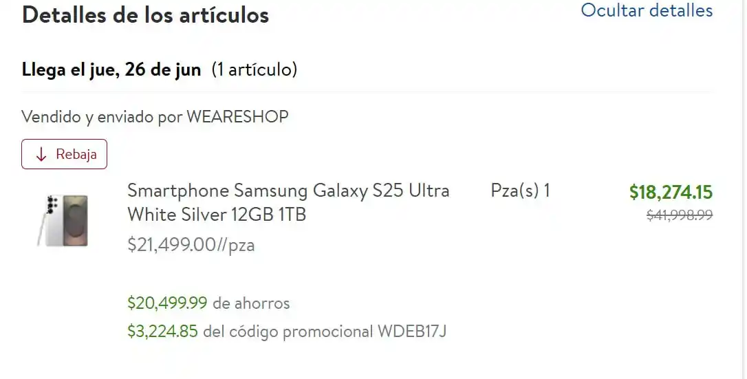 Image from Ofertones México : Walmart: Smartphone Samsung Galaxy S25 Ultra White Silver 12GB 1TB 👉...