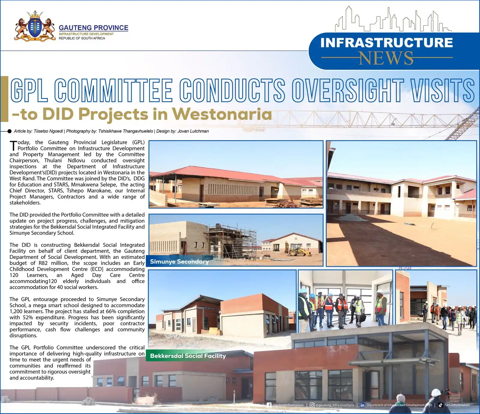 Image from Department of Infrastructure Development (DID): 📍 *Westonaria Oversight Visit* 🏗️ Today, the GPL Portfolio Committee...