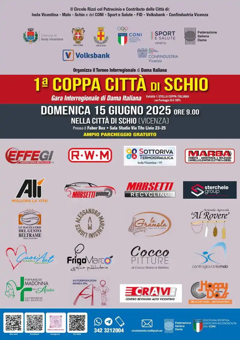 Image from Comune di Schio: 🏆 *1^ Coppa Città di Schio* 🏆 Gara Interregionale di Dama Italiana ...