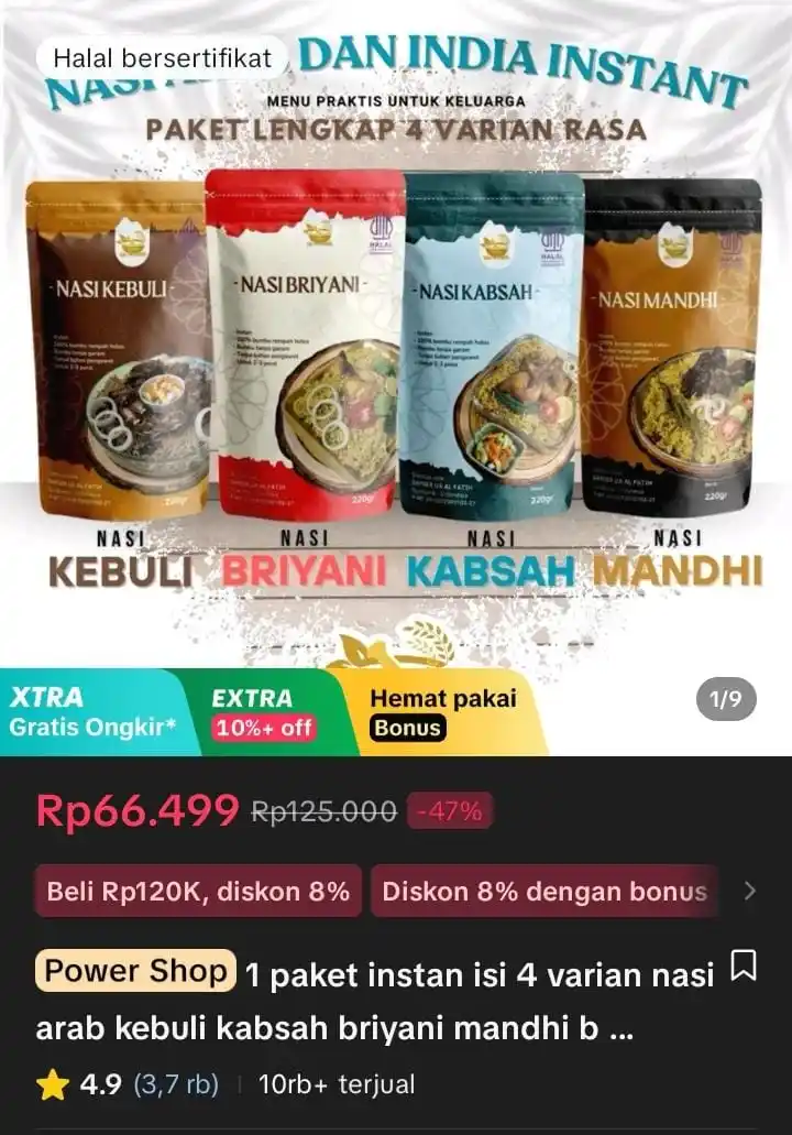 Image from Racun Shopee X Tiktok ( tiktokshop-tokopedia )⭐️: 1 paket instan isi 4 varian nasi arab kebuli kabsah briyani mandhi ber...