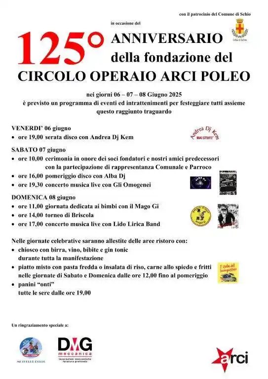Image from Comune di Schio: ✨ *125° anniversario Circolo Operaio Arci Poleo* ✨ Per festeggiare que...