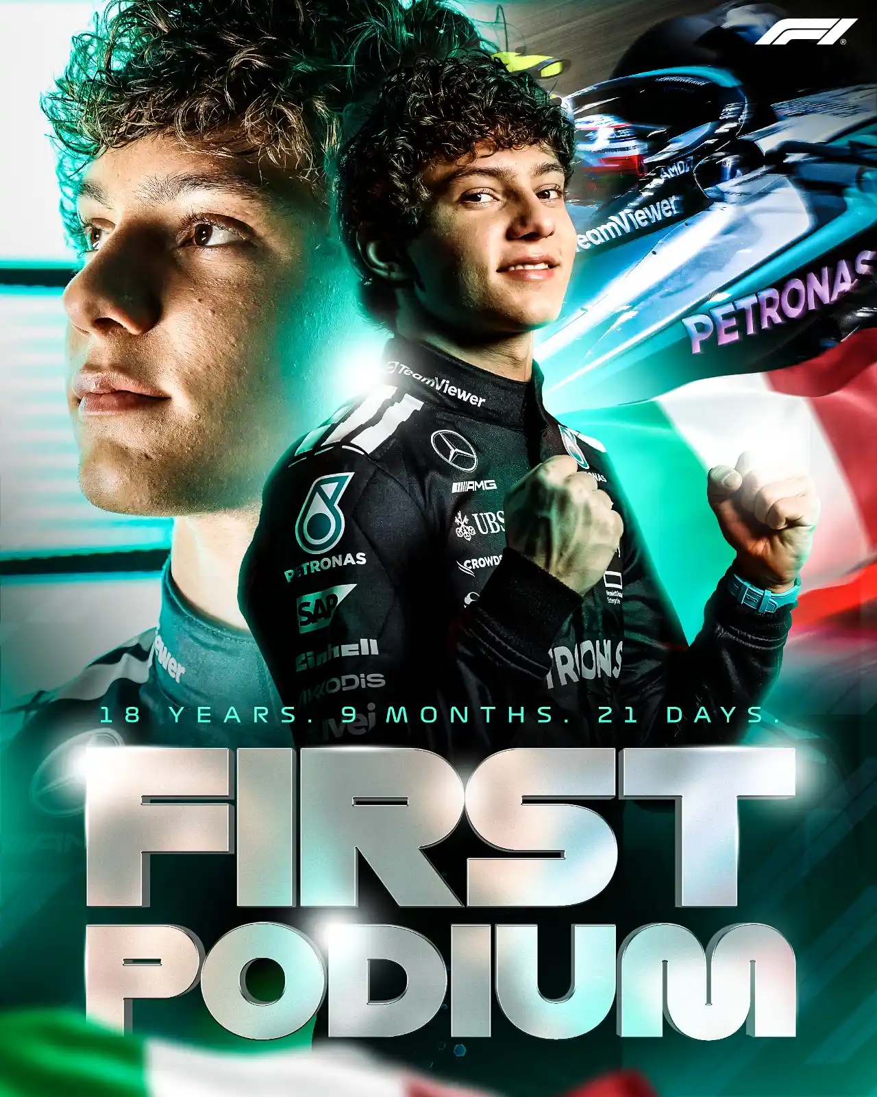 Image from F1: *18. YEARS. OLD. 🤯* Kimi Antonelli's P3 in Canada makes him the thir...