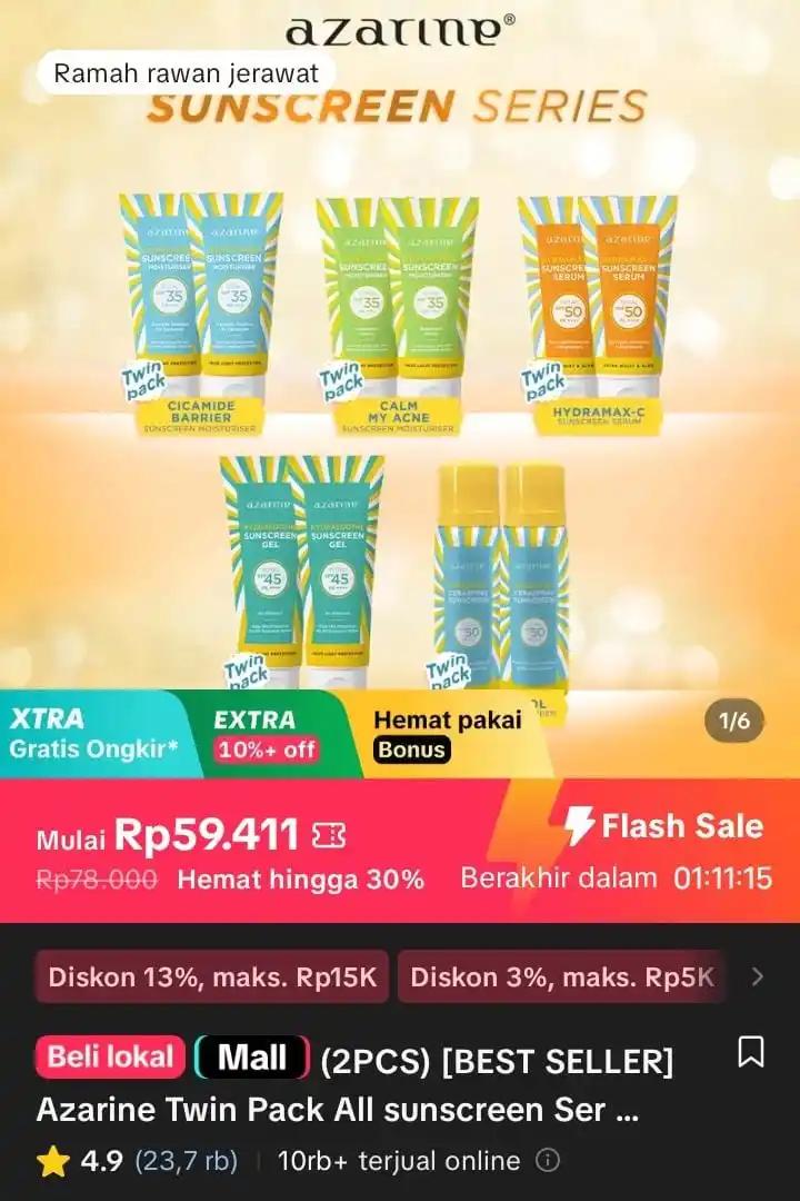 Image from Racun Shopee X Tiktok ( tiktokshop-tokopedia )⭐️: (2PCS) [BEST SELLER] Azarine Twin Pack All sunscreen Series Berjerawat...