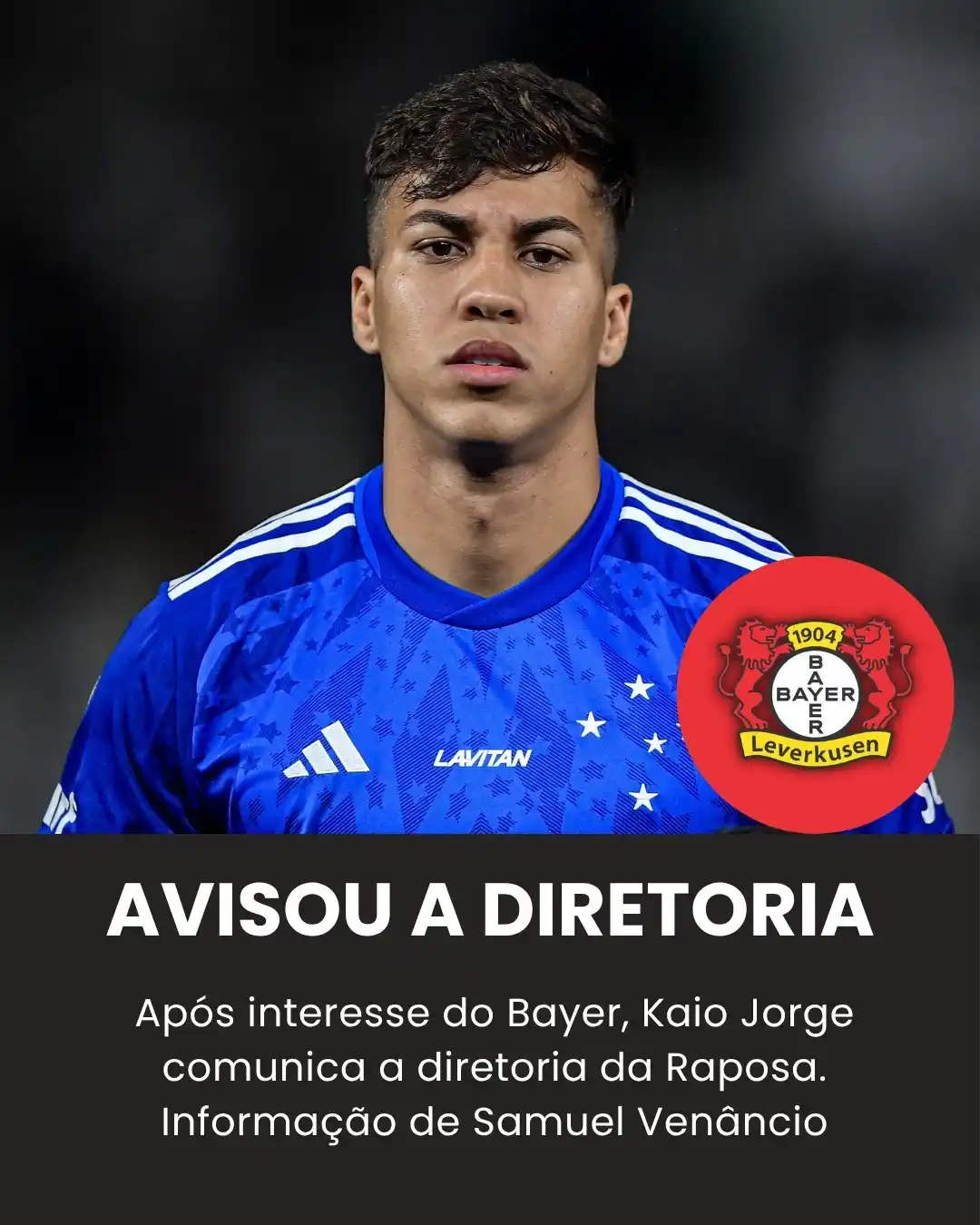 Image from Bolavip | Sou Cruzeiro: 🚨 Após Bayer fazer contato, Kaio Jorge se reúne com o Cruzeiro e deci...