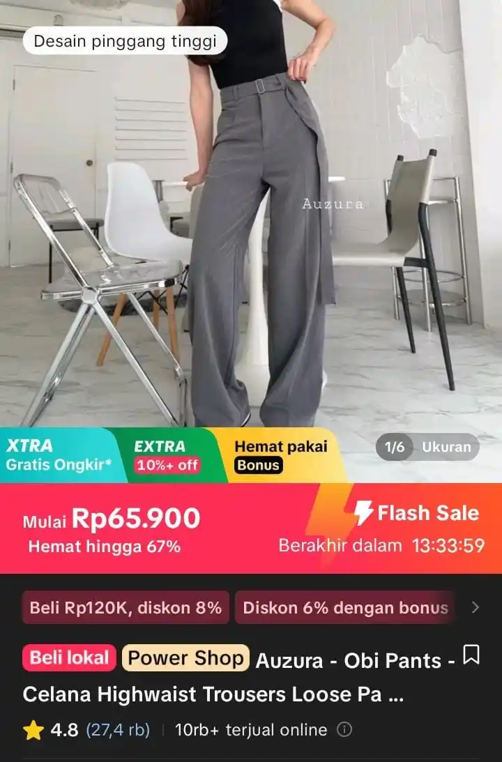 Image from Racun Shopee X Tiktok ( tiktokshop-tokopedia )⭐️: Auzura - Obi Pants - Celana Highwaist Trousers Loose Pants - Celana Ku...