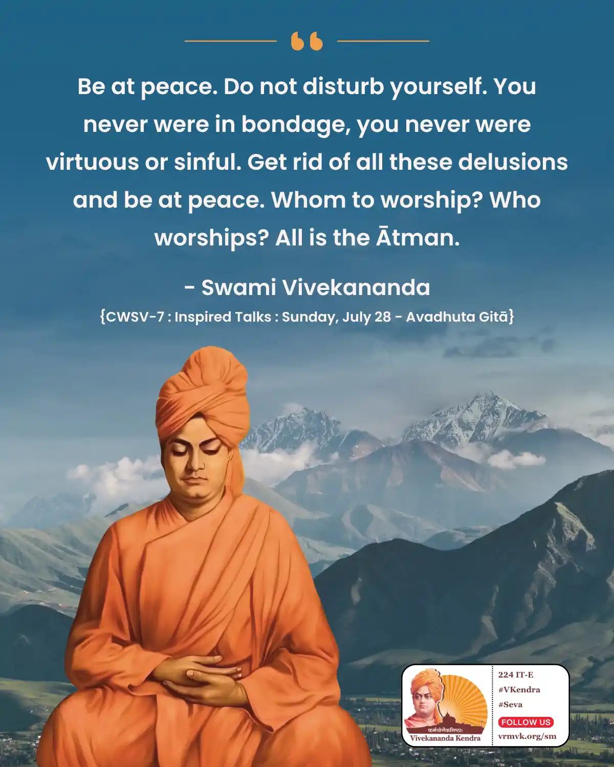 Image from Daily Vivekananda: Be at peace. Do not disturb yourself. You never were in bondage, you n...