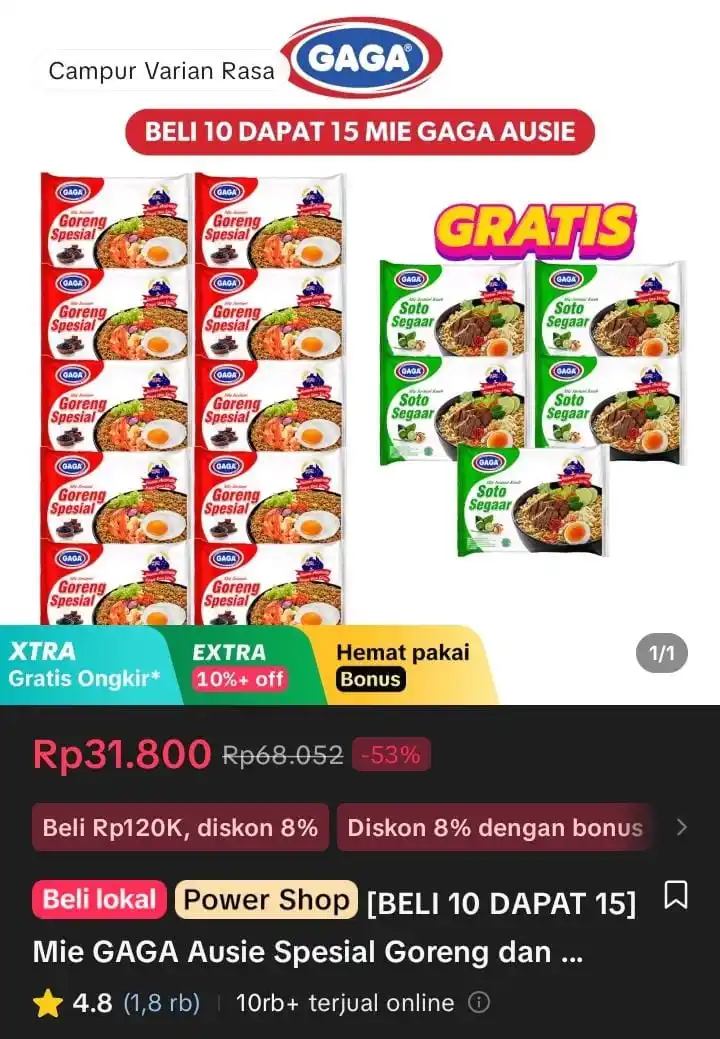 Image from Racun Shopee X Tiktok ( tiktokshop-tokopedia )⭐️: [BELI 10 DAPAT 15] Mie GAGA Ausie Spesial Goreng dan Soto Segaar Mix V...