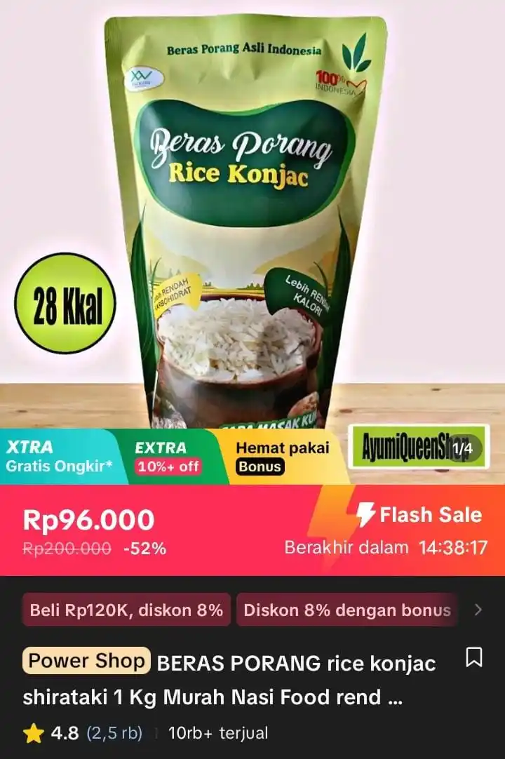 Image from Racun Shopee X Tiktok ( tiktokshop-tokopedia )⭐️: BERAS PORANG rice konjac shirataki  1 Kg Murah   Nasi Food rendah lema...