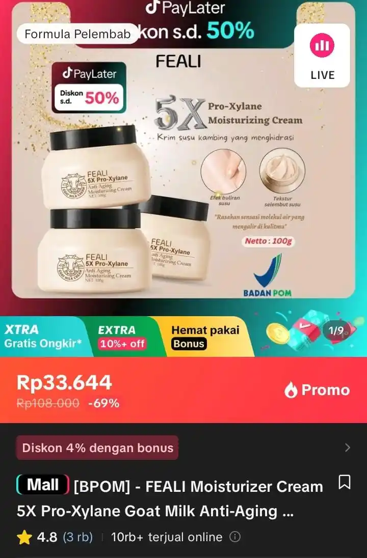 Image from Racun Shopee X Tiktok ( tiktokshop-tokopedia )⭐️: [BPOM] - FEALI Moisturizer Cream 5X Pro-Xylane Goat Milk Anti-Aging Ke...