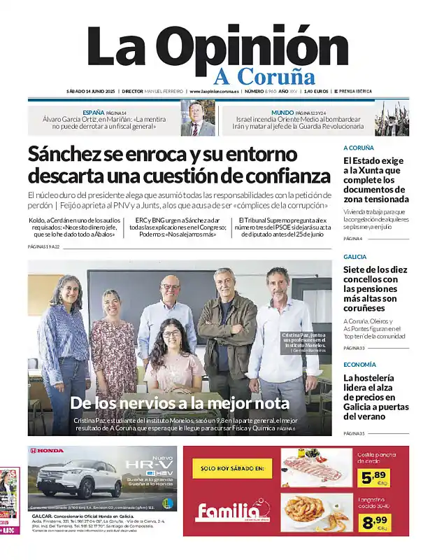 Image from LA OPINIÓN A CORUÑA: ¡Buenos días! Os dejamos la portada de este sábado, 14 de junio de 202...