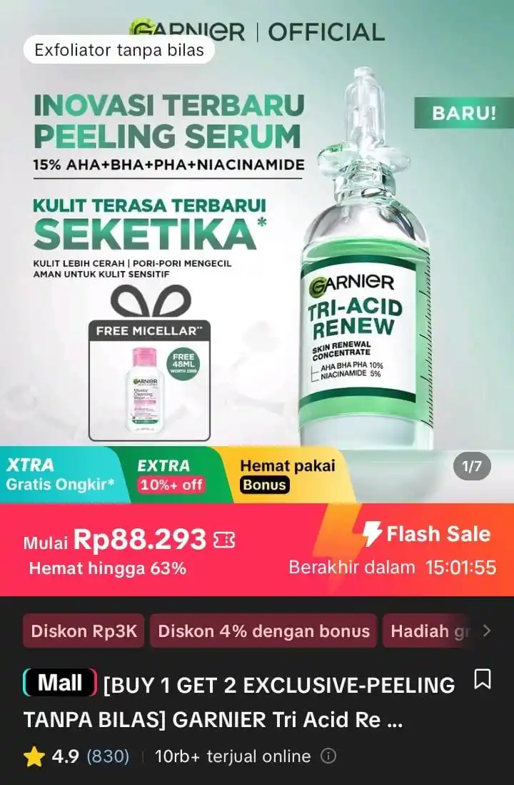 Image from Racun Shopee X Tiktok ( tiktokshop-tokopedia )⭐️: [BUY 1 GET 2 EXCLUSIVE-PEELING TANPA BILAS] GARNIER Tri Acid Renew Pee...