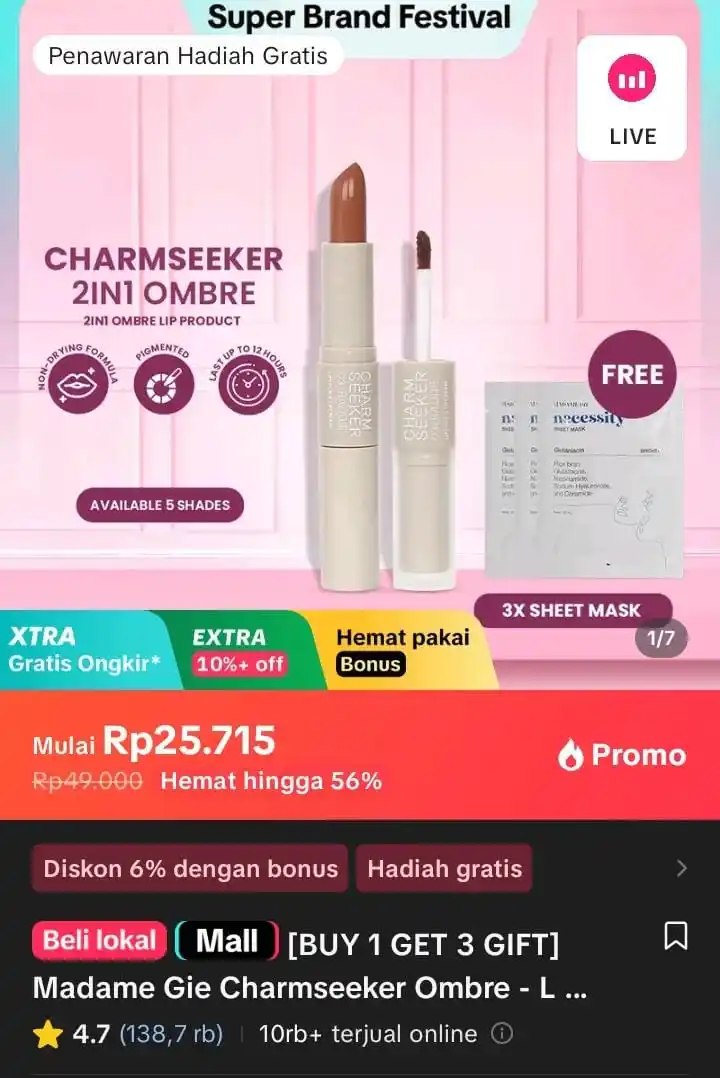 Image from Racun Shopee X Tiktok ( tiktokshop-tokopedia )⭐️: [BUY 1 GET 3 GIFT] Madame Gie Charmseeker Ombre - Lipstick Soft Matte ...