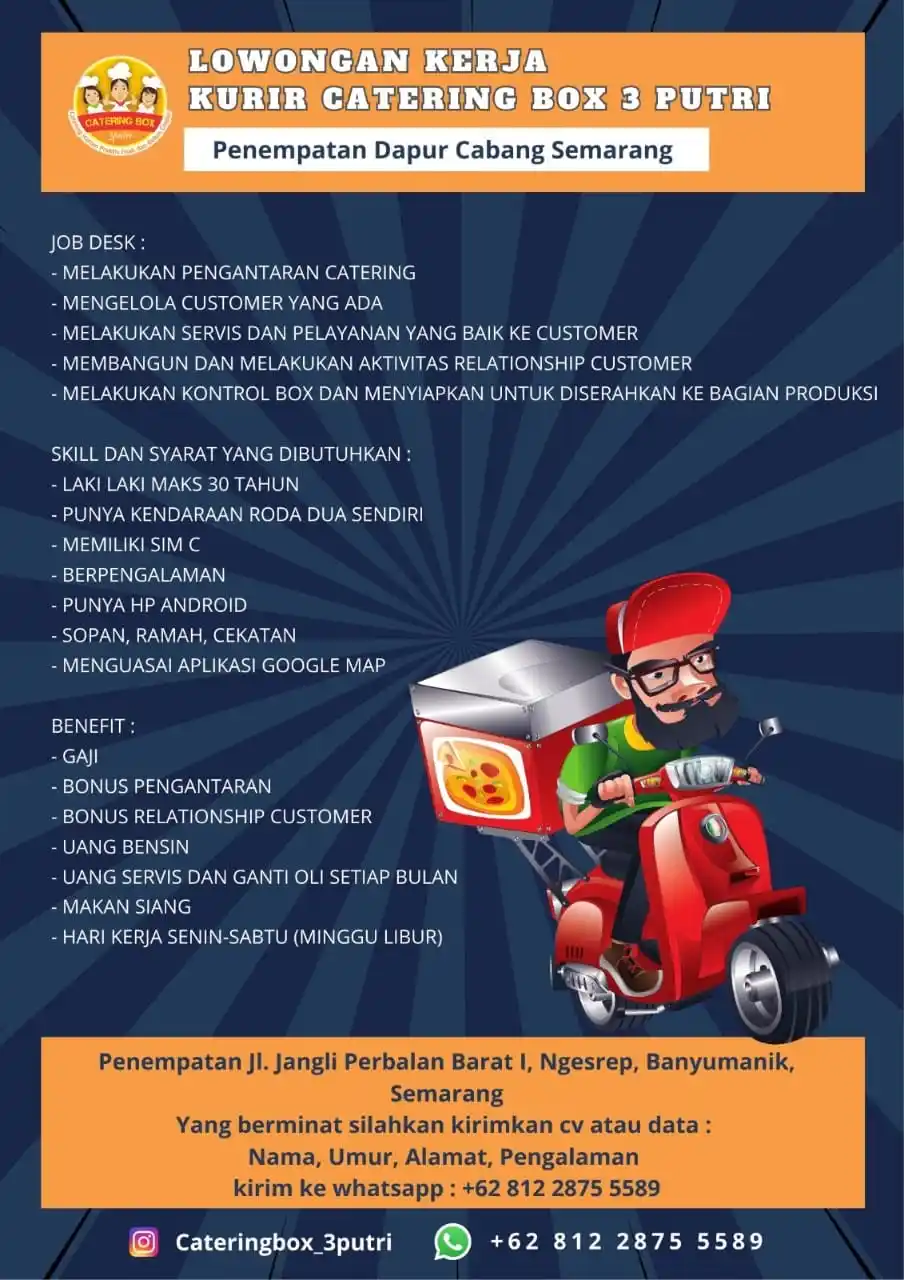 Image from Info Loker Magelang (Official): CATERING BOX 3 putri Dibutuhkan segera KURIR CATERING BOX 3 PUTRI Pen...