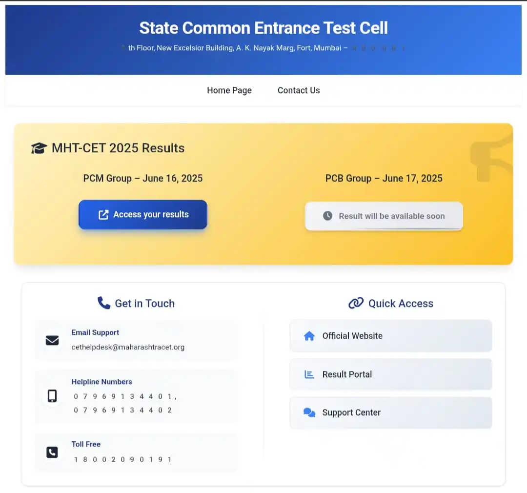 Image from RTMNU WALA: *CET Result Link & Helpline Number* https://auth.maharashtracet.org/r...