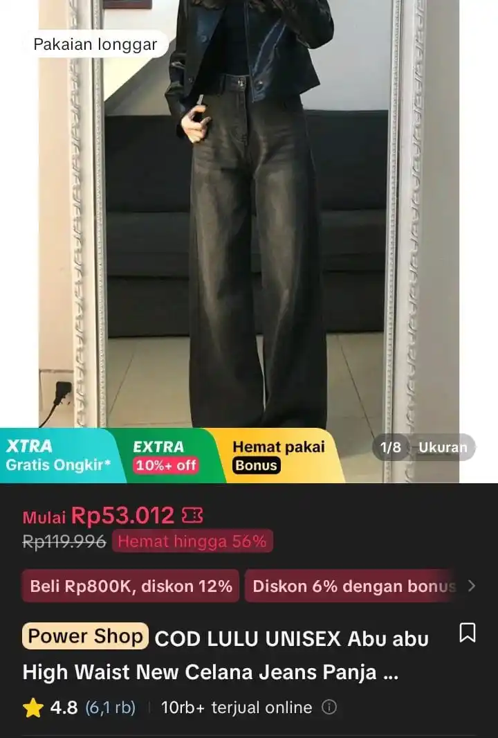 Image from Racun Shopee X Tiktok ( tiktokshop-tokopedia )⭐️: COD LULU UNISEX Abu abu High Waist New Celana Jeans Panjang Wanita Bag...
