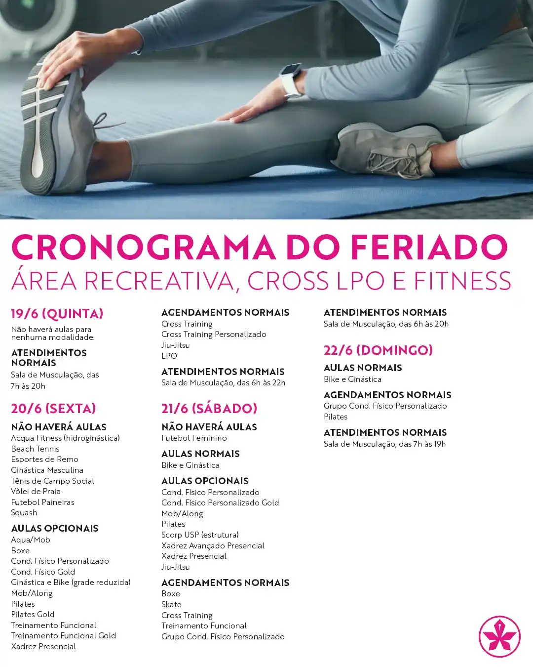 Image from Clube Paineiras do Morumby: CRONOGRAMA DO FERIADO ÁREA RECREATIVA, CROSS LPO E FITNESS 🏋🏻♂️✨...