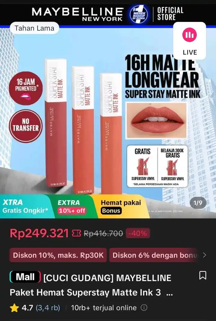 Image from Racun Shopee X Tiktok ( tiktokshop-tokopedia )⭐️: [CUCI GUDANG] MAYBELLINE Paket Hemat Superstay Matte Ink 3 pcs Ombre S...