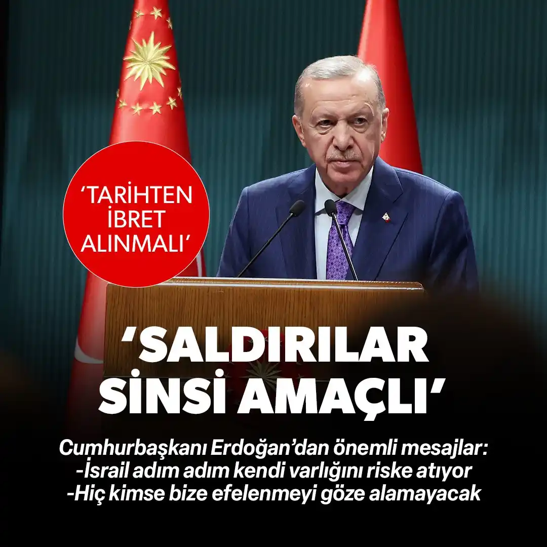 Image from Yeni Şafak: Cumhurbaşkanı Erdoğan: İsrail'in İran'a saldırıları sinsi bir amaç taş...