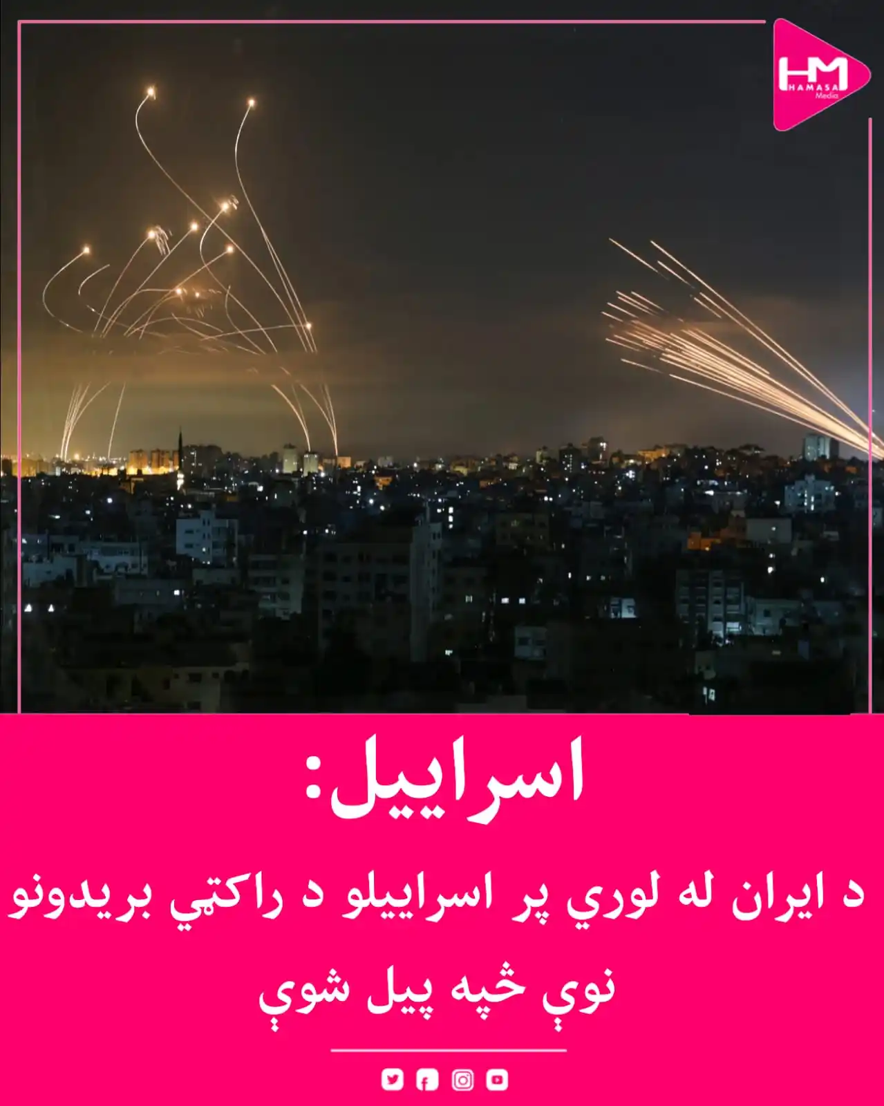Image from Hamasa Media: د اسراییلو پوځ اعلان کړی چې نن، د ایران له خوا پر اسراییلو د توغندیو ی...