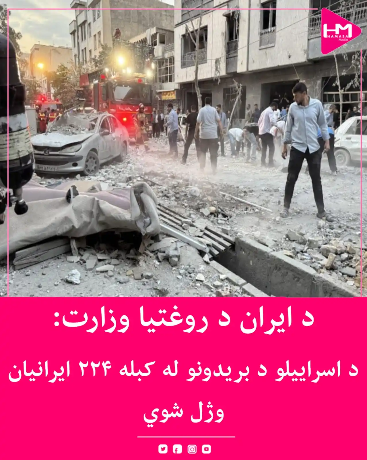 Image from Hamasa Media: د ایران د روغتیا وزارت وایي، د اسراییلو هوایي بریدونو له امله تر اوسه ...