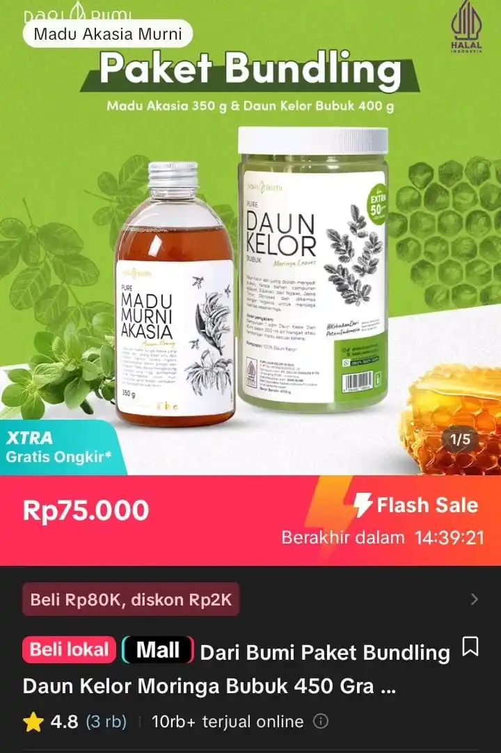 Image from Racun Shopee X Tiktok ( tiktokshop-tokopedia )⭐️: Dari Bumi Paket Bundling Daun Kelor Moringa Bubuk 450 Gram Dan Madu Mu...