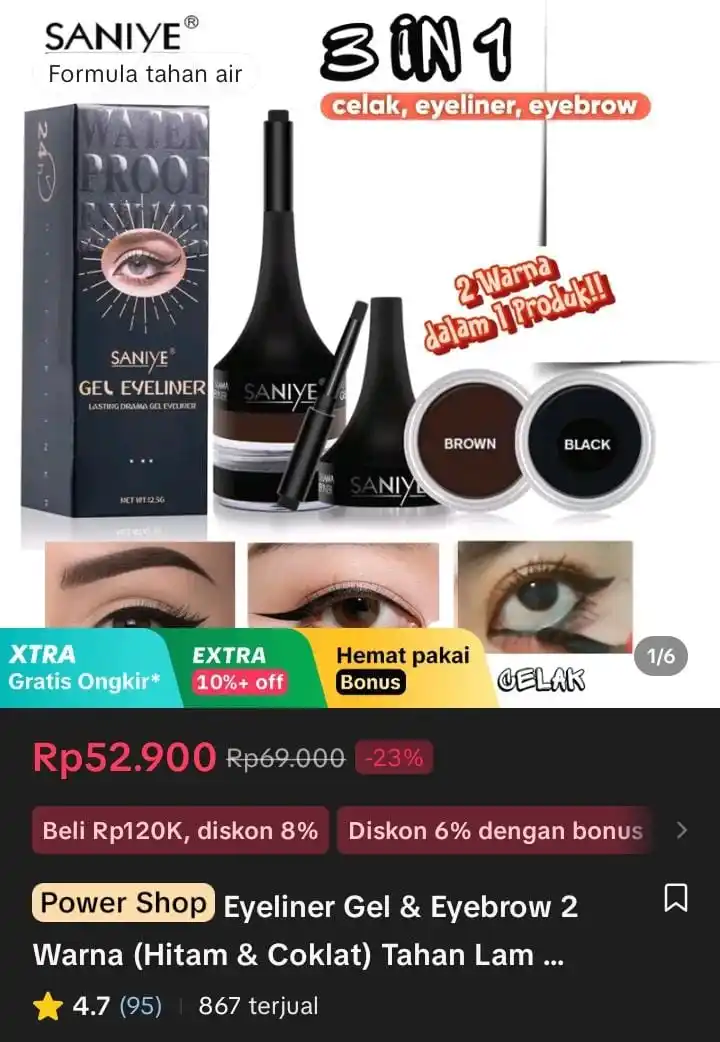 Image from Racun Shopee X Tiktok ( tiktokshop-tokopedia )⭐️: Eyeliner Gel & Eyebrow 2 Warna (Hitam & Coklat) Tahan Lama Waterproof ...