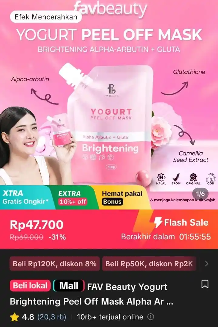 Image from Racun Shopee X Tiktok ( tiktokshop-tokopedia )⭐️: FAV Beauty Yogurt Brightening Peel Off Mask Alpha Arbutin + Gluta | Ma...