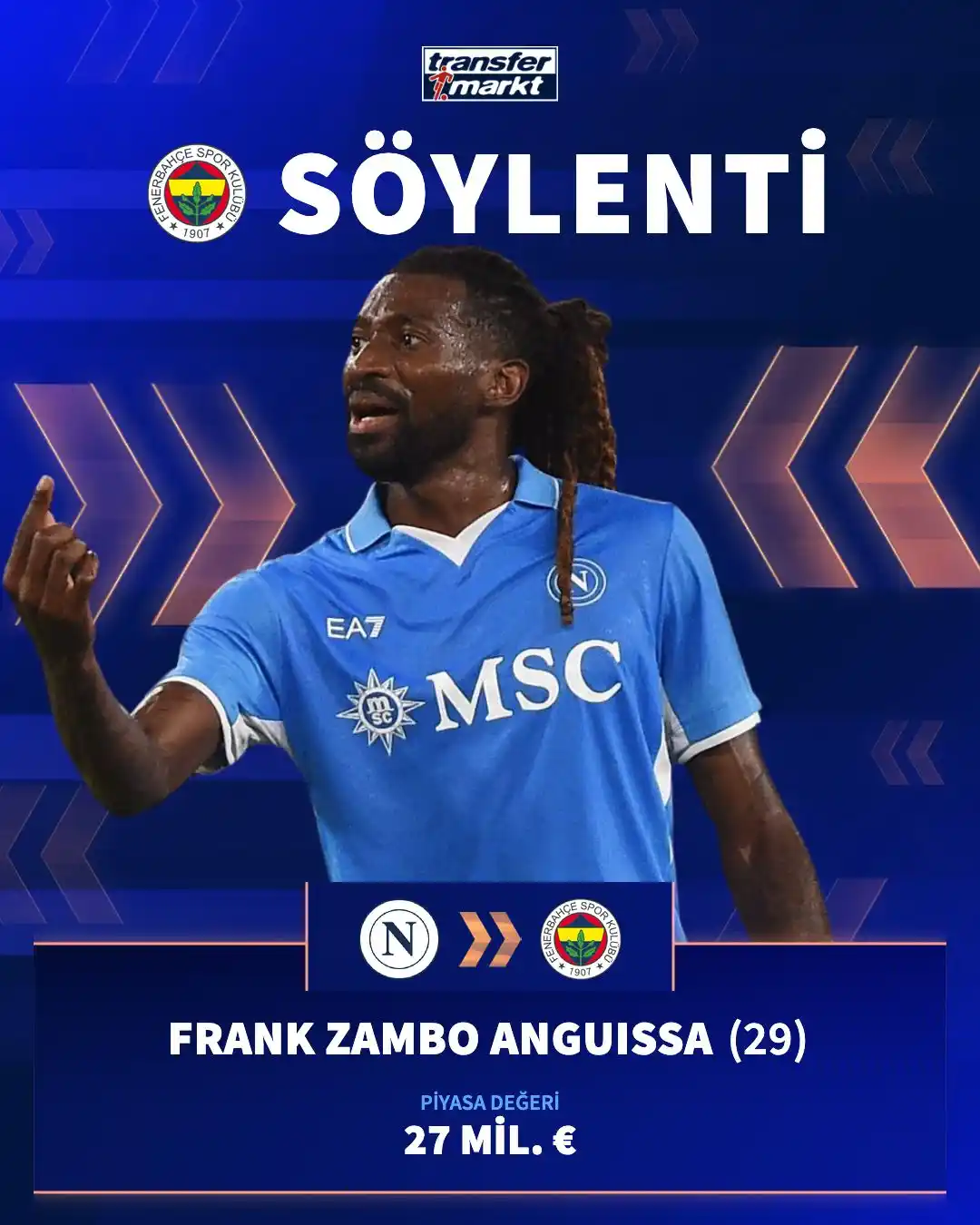 Image from Transfermarkt.com.tr: 🤯 Fenerbahçe, Napoli forması giyen Frank Zambo Anguissa'nın şartların...