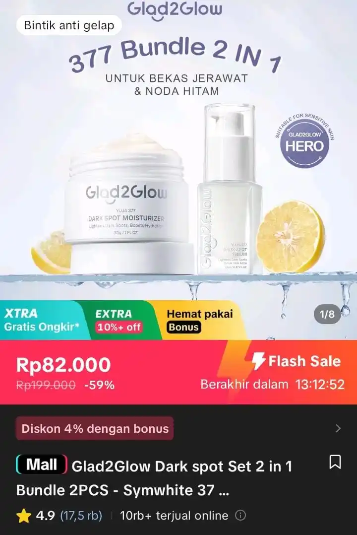 Image from Racun Shopee X Tiktok ( tiktokshop-tokopedia )⭐️: Glad2Glow Dark spot Set 2 in 1 Bundle 2PCS - Symwhite 377 Serum+Symwhi...