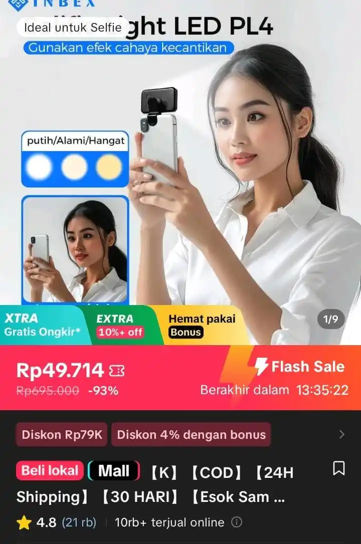 Image from Racun Shopee X Tiktok ( tiktokshop-tokopedia )⭐️: INBEX PL4 Mini Portable LED Light untuk Selfie, Live Streaming, dan Fo...