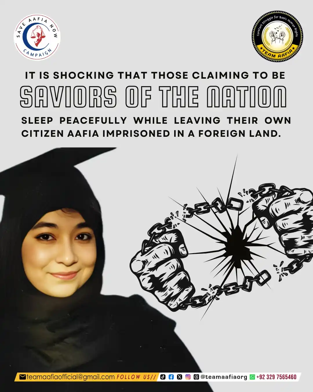 Image from Team Aafia Official: It is shocking that those claiming to be saviors of the nation sleep p...
