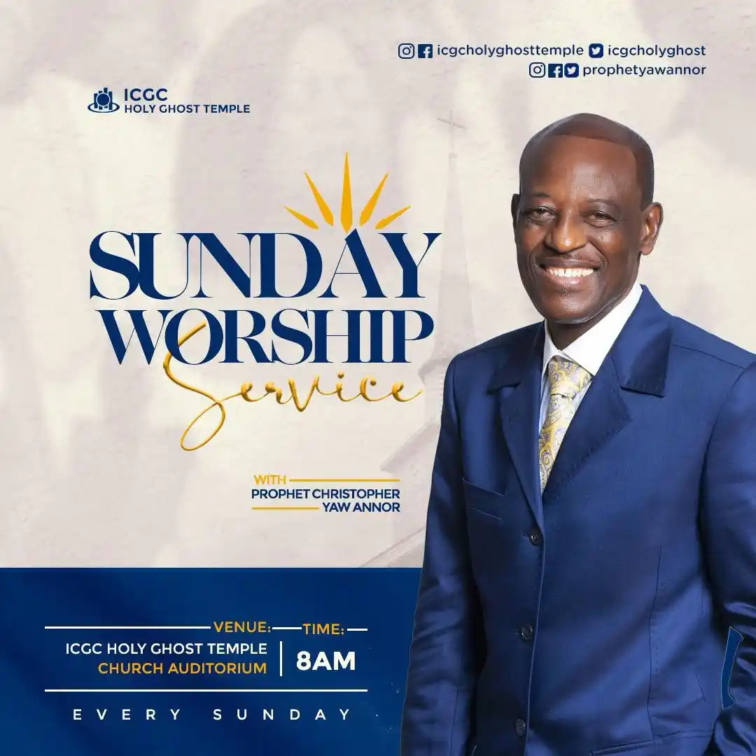Image from ICGC, Holy Ghost Temple : Join us tomorrow at 8:00am for our Sunday Worship Service with Prophet...