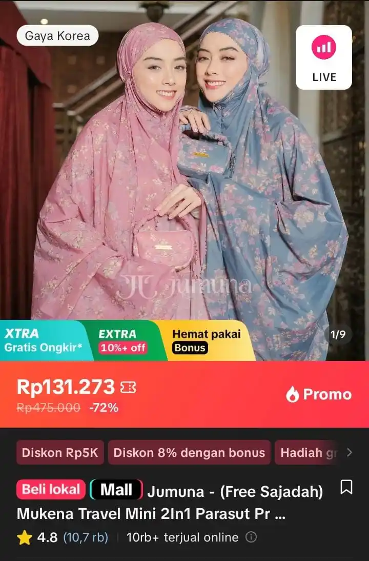 Image from Racun Shopee X Tiktok ( tiktokshop-tokopedia )⭐️: Jumuna - (Free Sajadah) Mukena Travel Mini 2In1 Parasut Premium Korea ...
