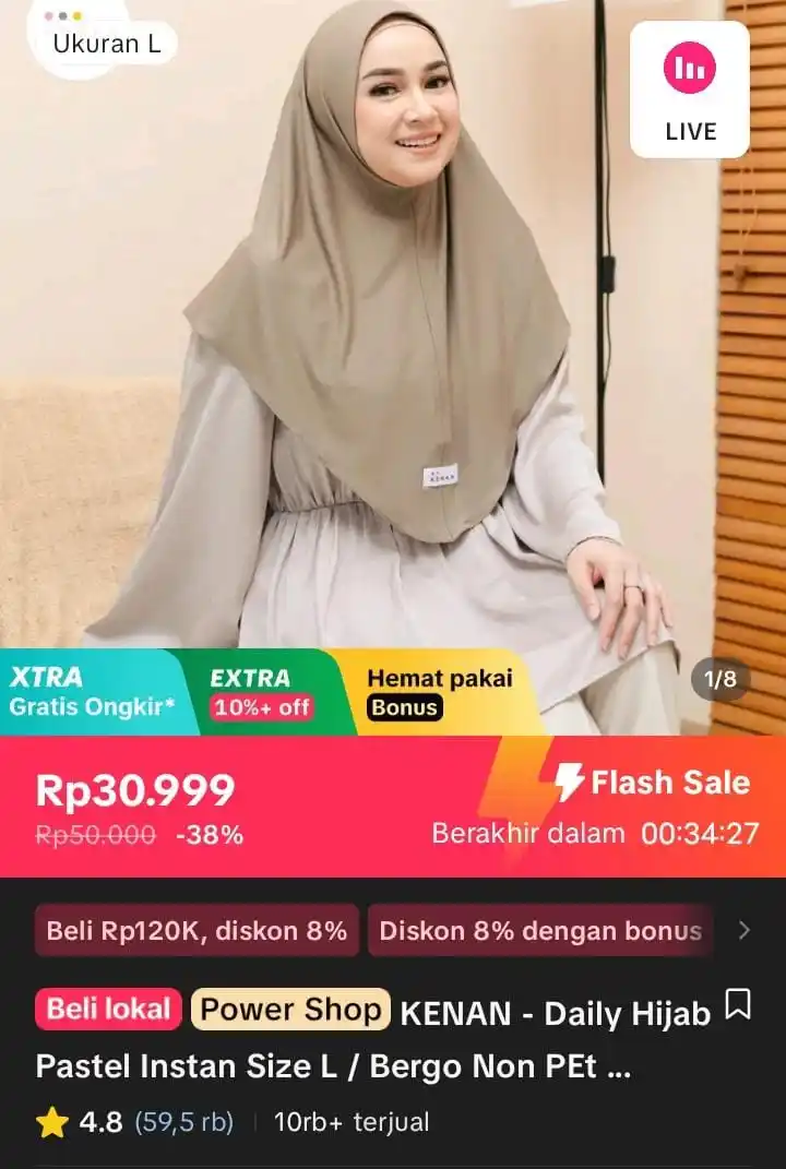 Image from Racun Shopee X Tiktok ( tiktokshop-tokopedia )⭐️: KENAN - Daily Hijab Pastel Instan Size L / Bergo Non PEt Antem Matt Je...