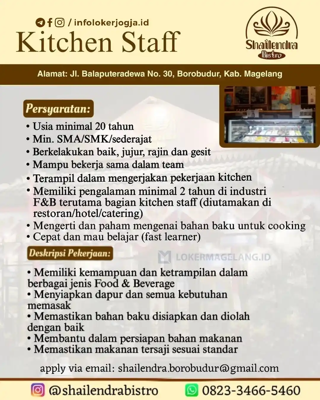 Image from Info Loker Magelang (Official): Kitchen Staff - Borobudur Magelang...