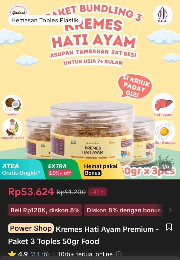 Image from Racun Shopee X Tiktok ( tiktokshop-tokopedia )⭐️: Kremes Hati Ayam Premium - Paket 3 Toples 50gr Food https://vt.tokoped...
