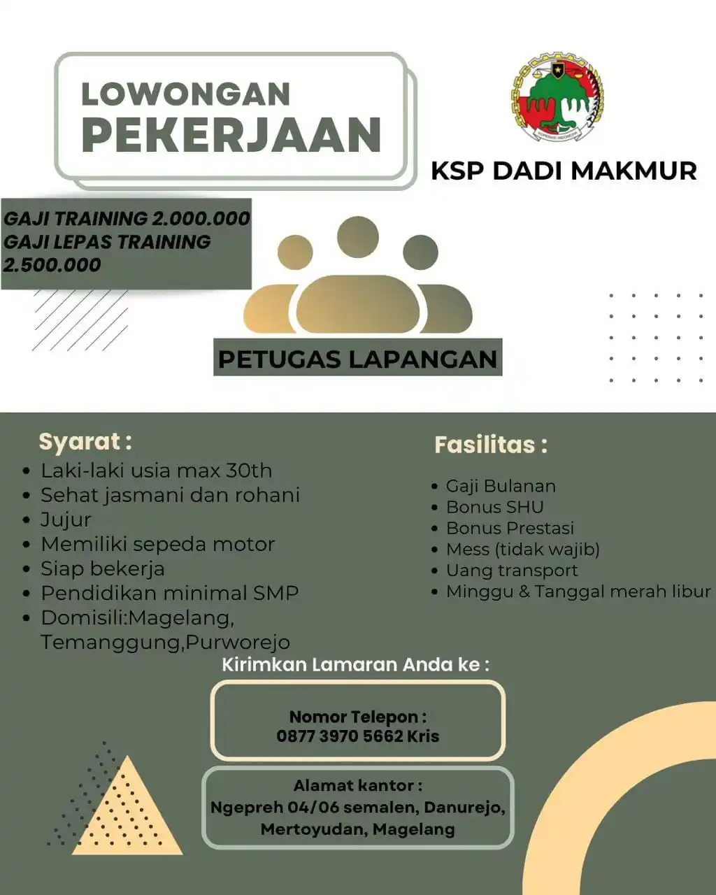 Image from Info Loker Magelang (Official): KSP DADI MAKMUR PETUGAS LAPANGAN Domisili: Magelang, Temanggung, Purw...