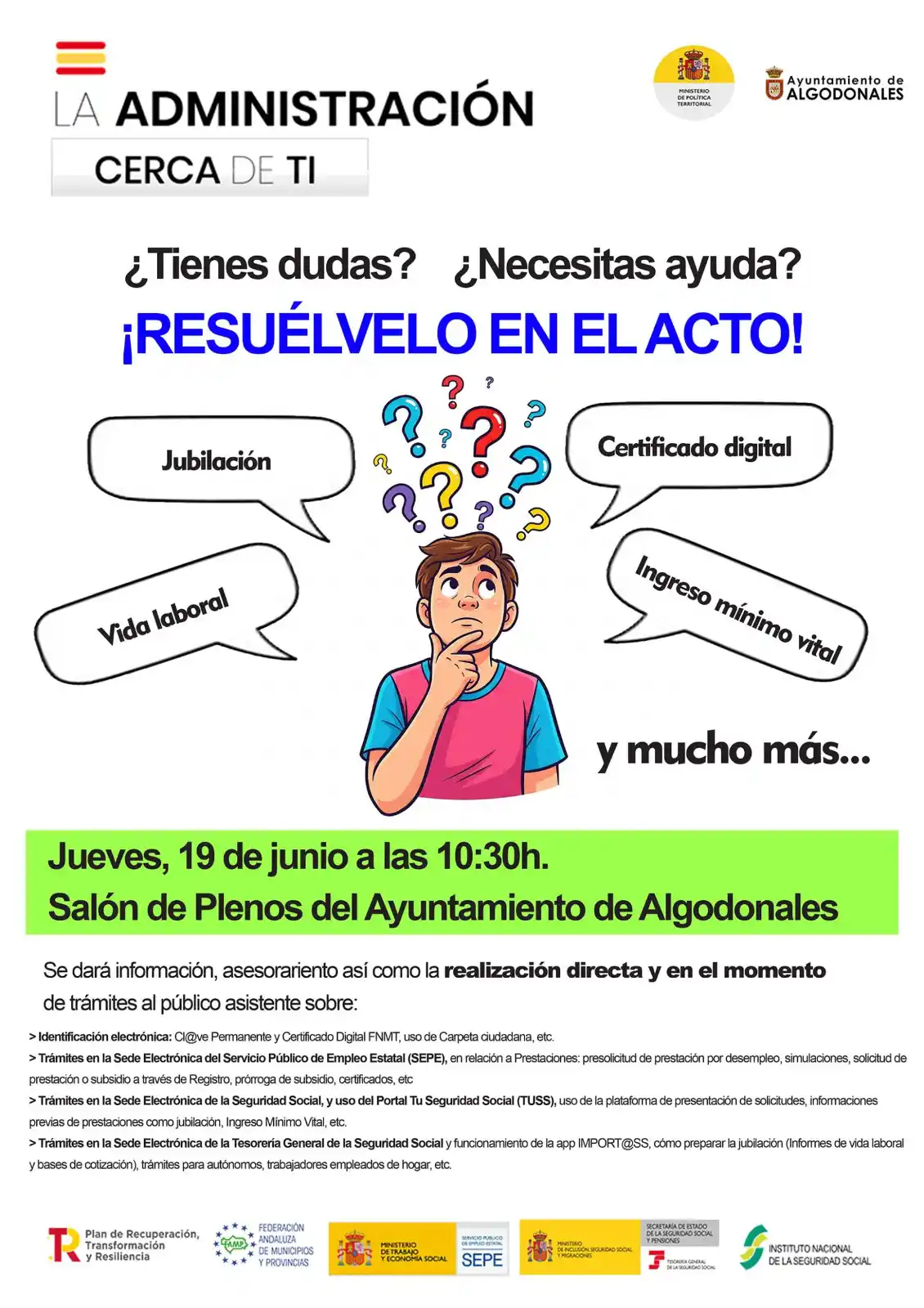 Image from Ayuntamiento de Algodonales: *La administración cerca de tí*  📅 _Jueves, 19 de junio a las 10:30h....