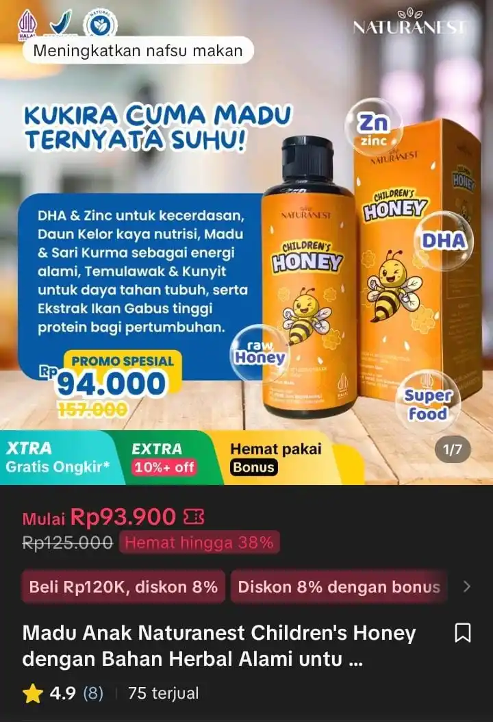 Image from Racun Shopee X Tiktok ( tiktokshop-tokopedia )⭐️: Madu Anak Naturanest Children's Honey dengan Bahan Herbal Alami untuk ...