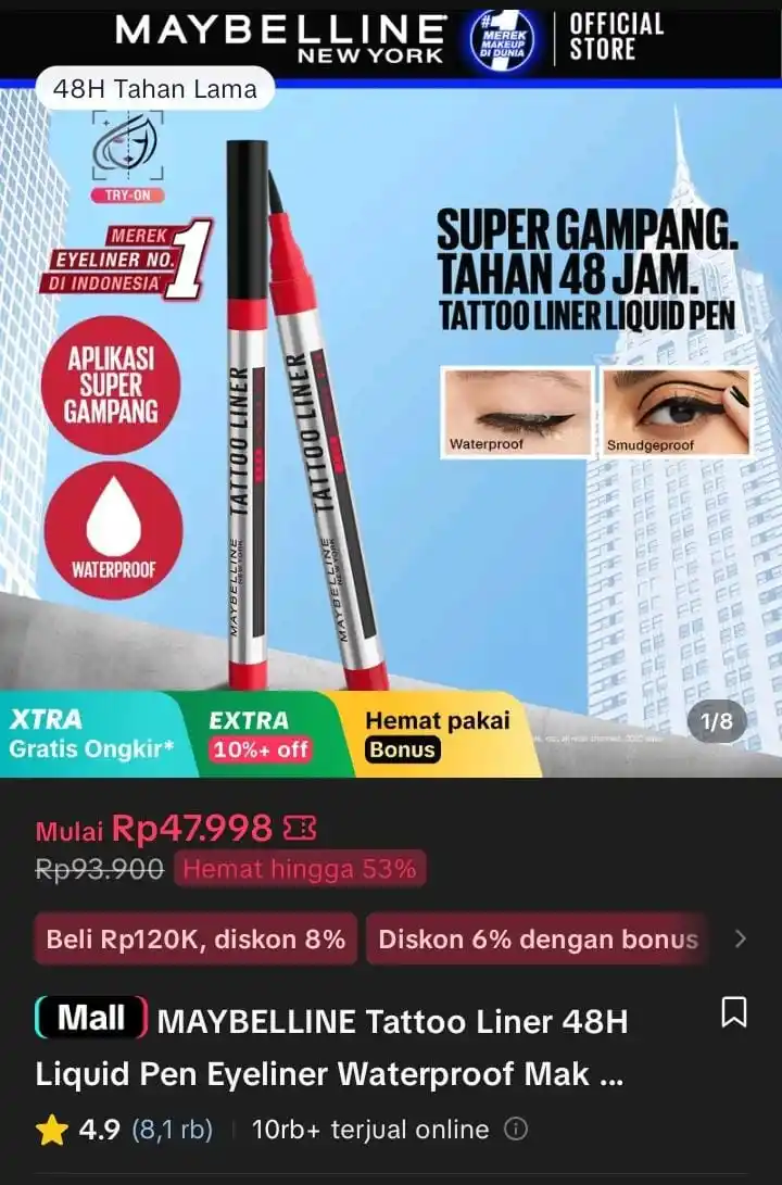 Image from Racun Shopee X Tiktok ( tiktokshop-tokopedia )⭐️: MAYBELLINE Tattoo Liner 48H Liquid Pen Eyeliner Waterproof Make up Lin...