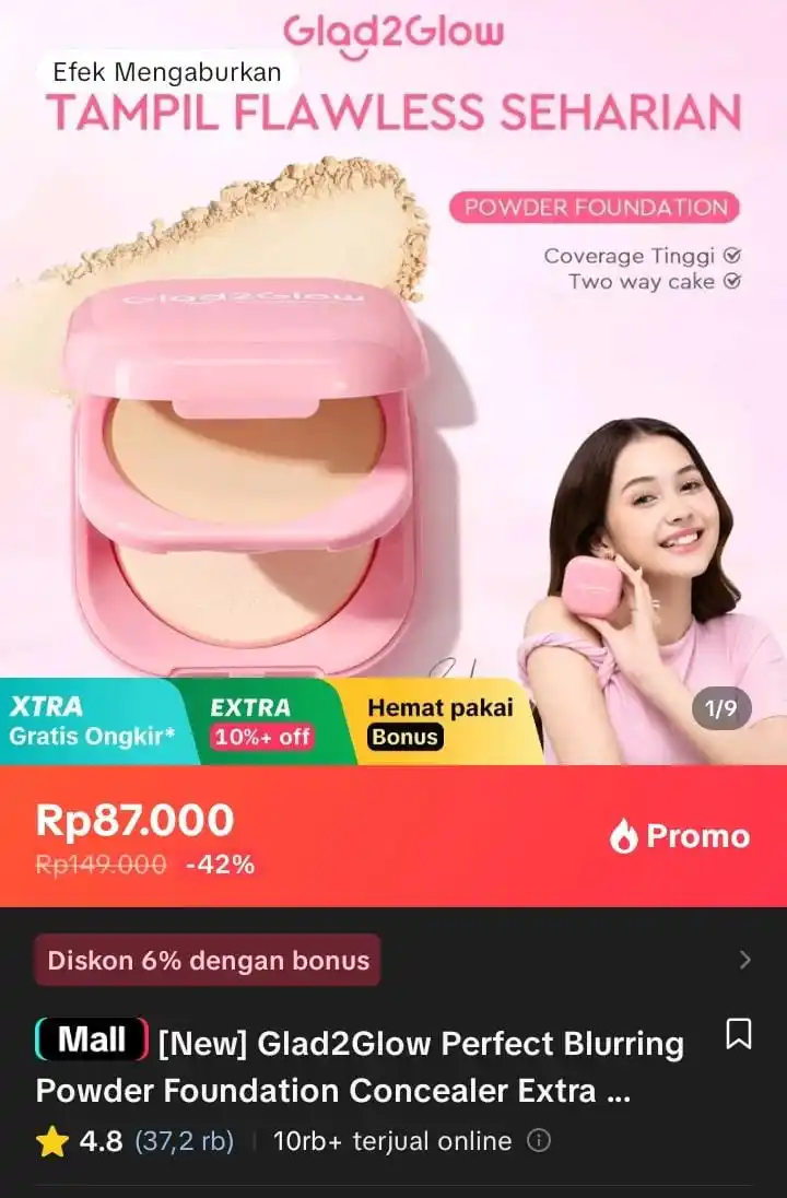 Image from Racun Shopee X Tiktok ( tiktokshop-tokopedia )⭐️: [New] Glad2Glow Perfect Blurring Powder Foundation Concealer Extract W...