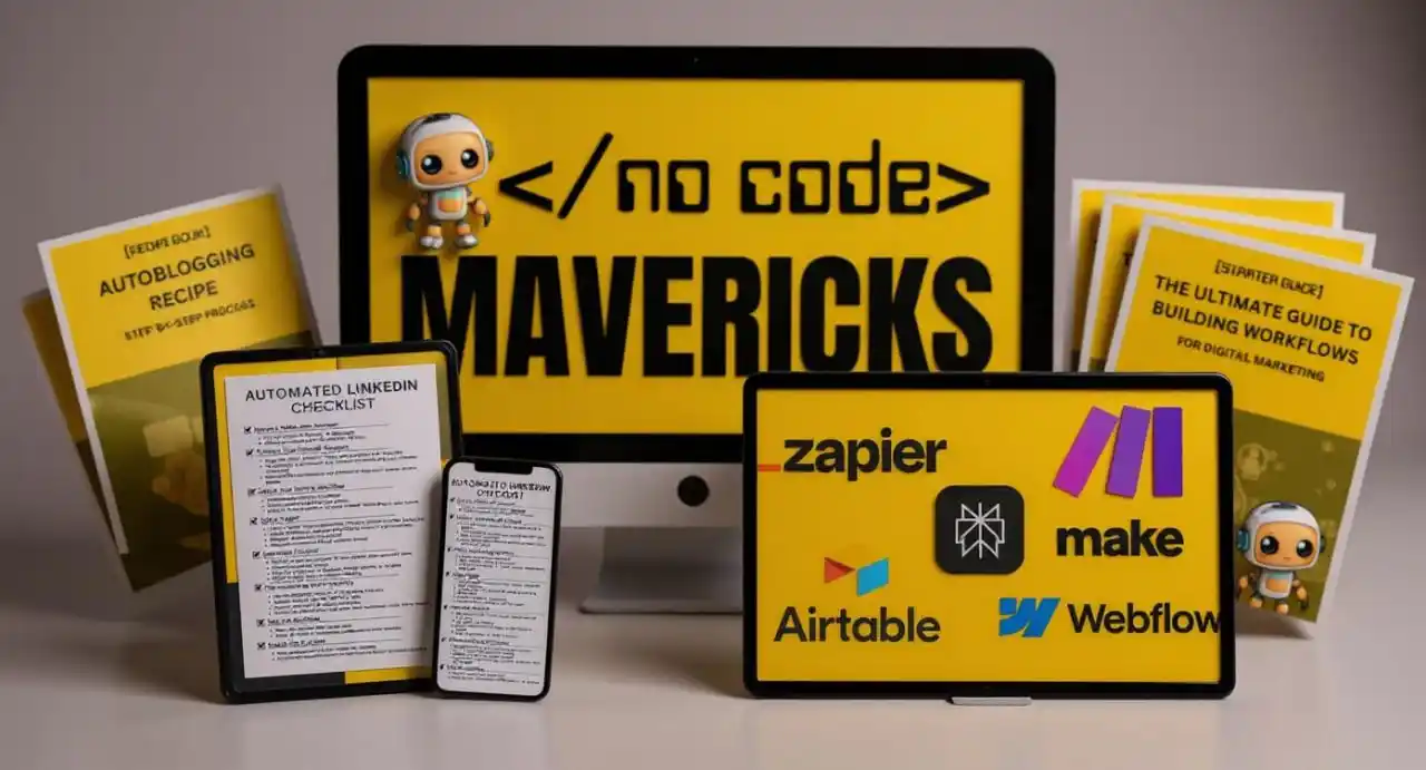 Image from AHM₇ Tech: *🤖NO CODE MAVERICKS BY JUSTIN BROOKE* > *Aims 🎯* * 🚫💻 *No-Code B...