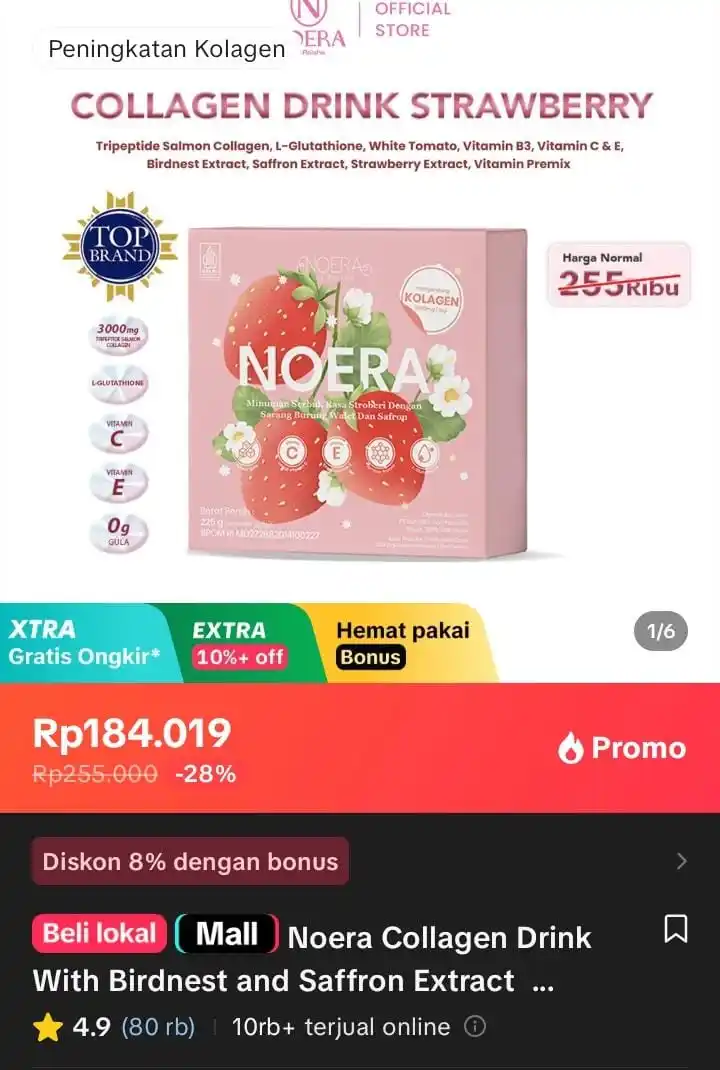 Image from Racun Shopee X Tiktok ( tiktokshop-tokopedia )⭐️: Noera Collagen Drink With Birdnest and Saffron Extract I Minuman Kolag...
