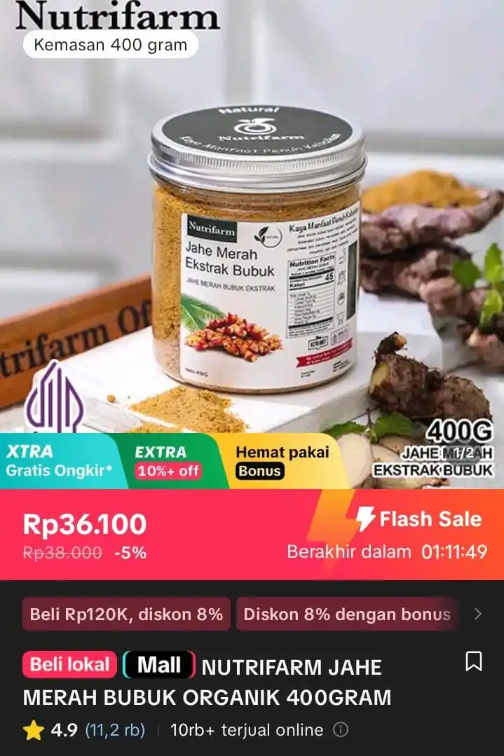 Image from Racun Shopee X Tiktok ( tiktokshop-tokopedia )⭐️: NUTRIFARM JAHE MERAH BUBUK ORGANIK 400GRAM https://vt.tokopedia.com/t/...