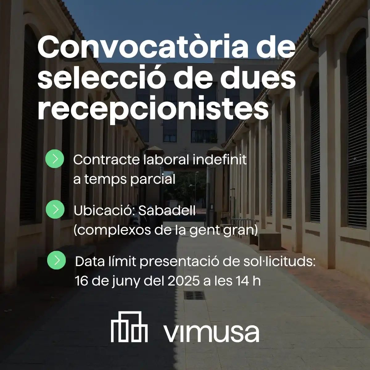 Image from Vimusa_Sabadell: 🔵 Oportunitat laboral a Vimusa! 🔵 A Vimusa estem buscant dues recep...