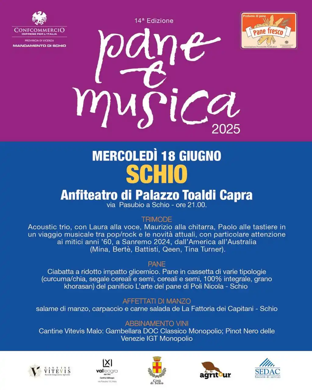 Image from Comune di Schio: 🎶 *PANE E MUSICA* 🎶 Una serata che unisce il piacere della musica da...