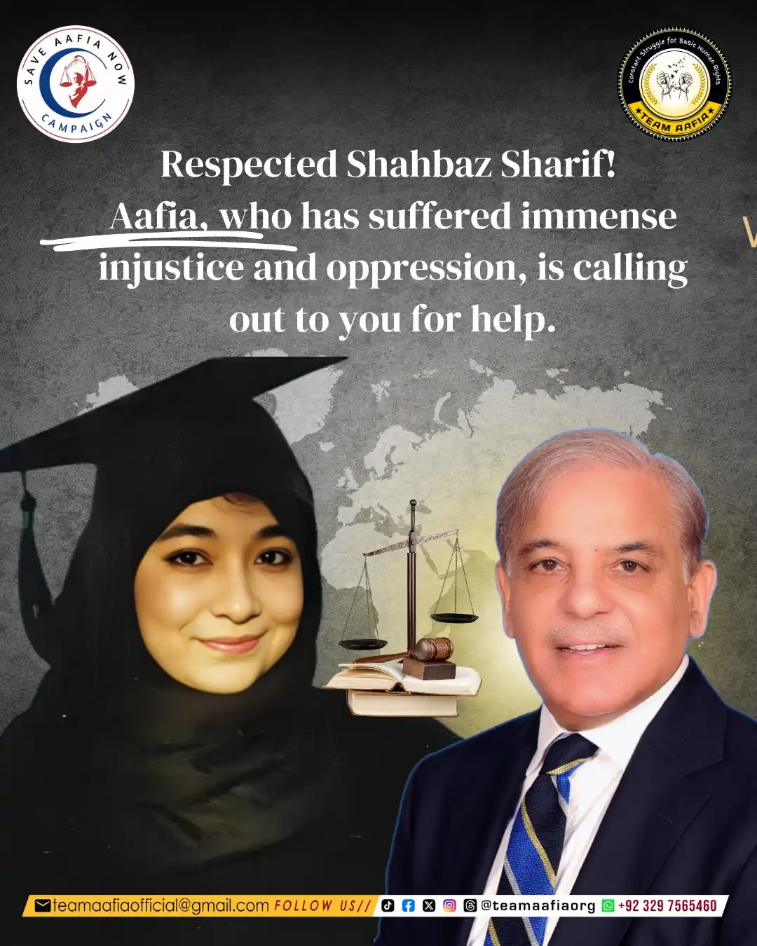 Image from Team Aafia Official: Respected Shahbaz Sharif! Aafia, who has suffered immense injustice an...