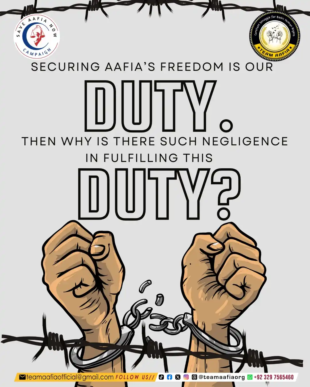 Image from Team Aafia Official: Securing Aafia’s freedom is our duty. Then why is there such negligenc...