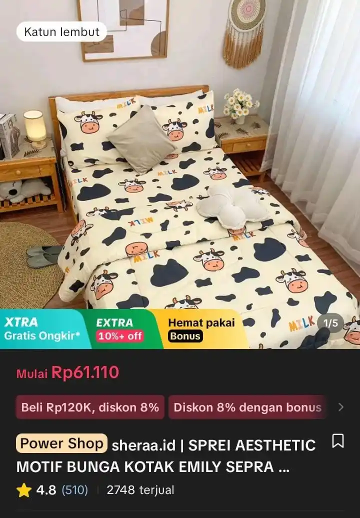 Image from Racun Shopee X Tiktok ( tiktokshop-tokopedia )⭐️: sheraa.id | SPREI AESTHETIC MOTIF BUNGA KOTAK EMILY SEPRAI MURAH SEPR...