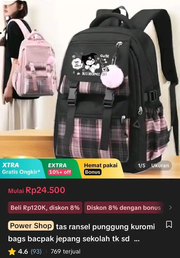 Image from Racun Shopee X Tiktok ( tiktokshop-tokopedia )⭐️: tas ransel punggung kuromi bags bacpak jepang sekolah tk sd smp remaja...